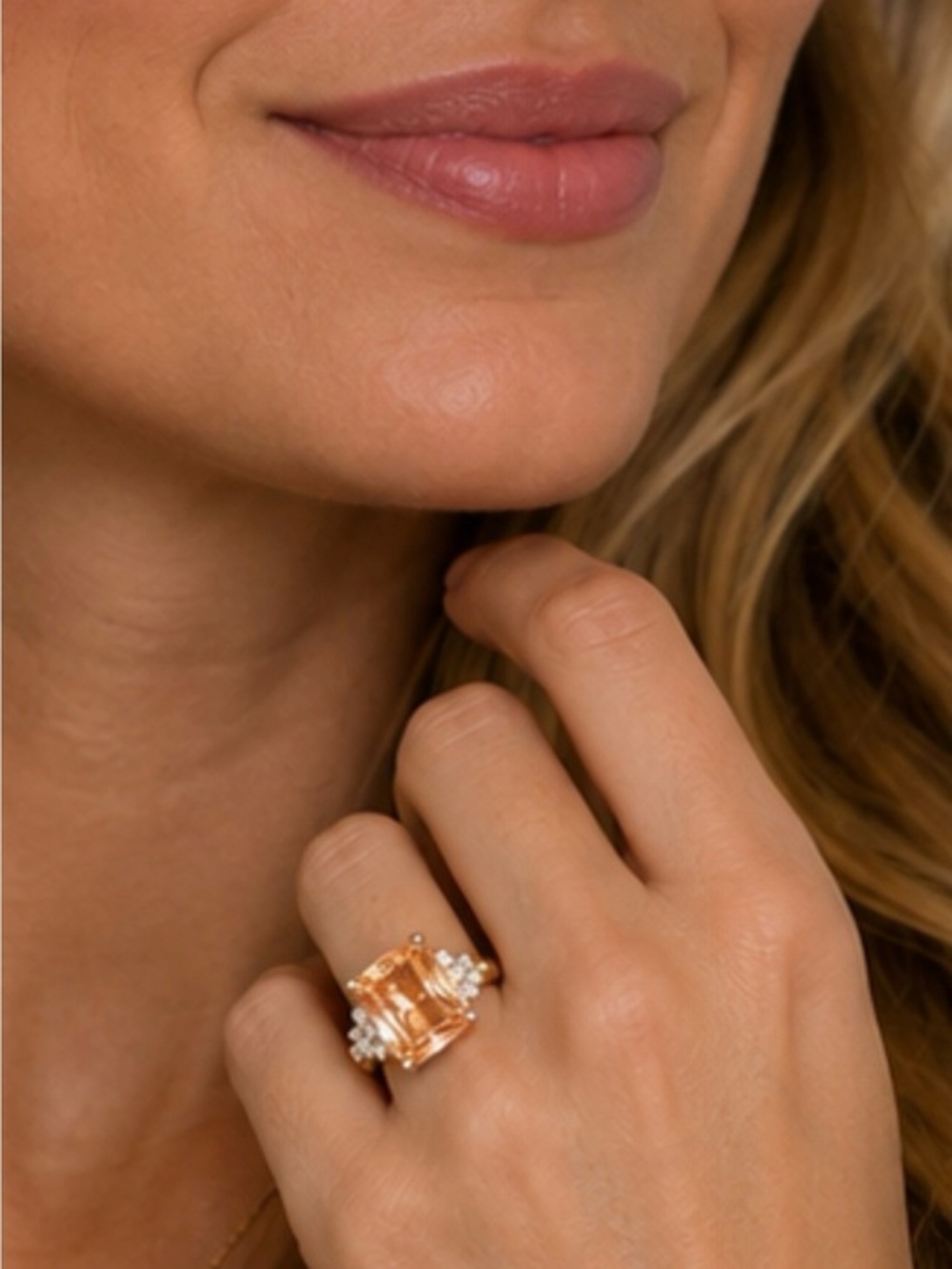 Faux morganite gemstone ring 8 1/2”